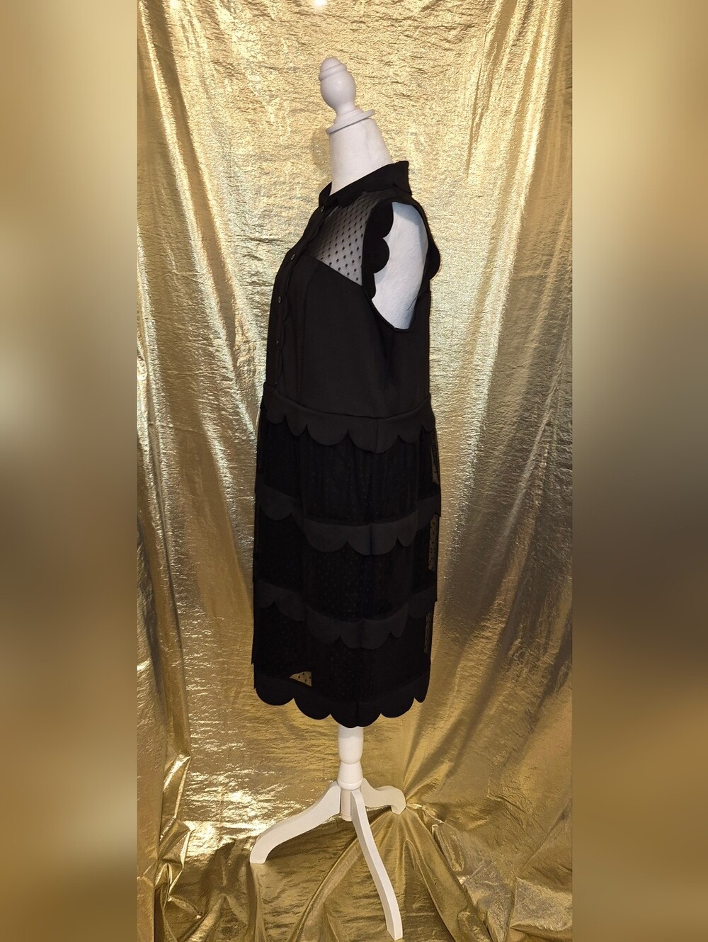 Eloquii Black Scalloped Sheer Yoke Midi Dress - Picture 3 of 4